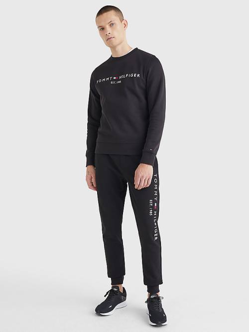 Tommy Hilfiger Logo Organic Pamut Joggers Nadrág Férfi Fekete | TH893ELK