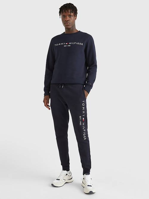 Tommy Hilfiger Logo Organic Pamut Joggers Nadrág Férfi Kék | TH971SON