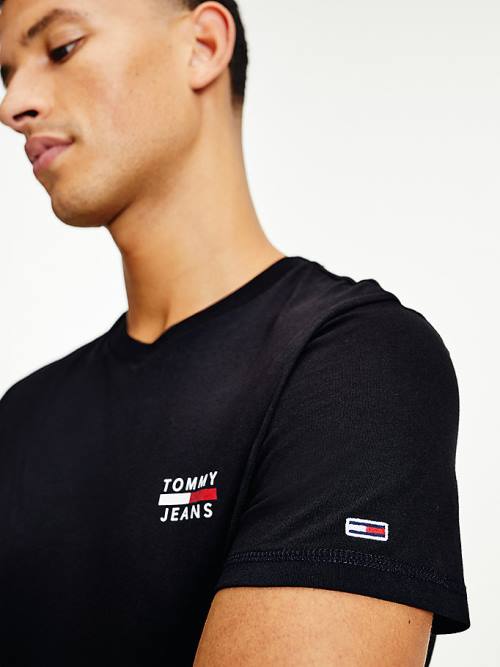 Tommy Hilfiger Logo Organic Pamut Slim Fit Póló Férfi Fekete | TH362MWB