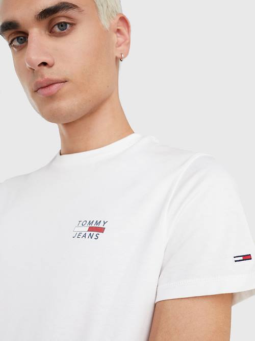 Tommy Hilfiger Logo Organic Pamut Slim Fit Póló Férfi Fehér | TH647GZA