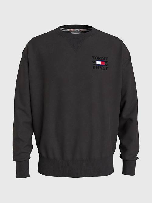 Tommy Hilfiger Logo Patch Fleece Pulóver Férfi Fekete | TH069LGZ