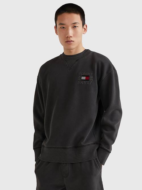 Tommy Hilfiger Logo Patch Fleece Pulóver Férfi Fekete | TH069LGZ