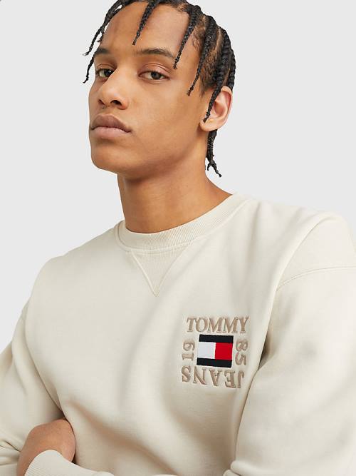 Tommy Hilfiger Logo Patch Fleece Pulóver Férfi Bézs | TH728OJW