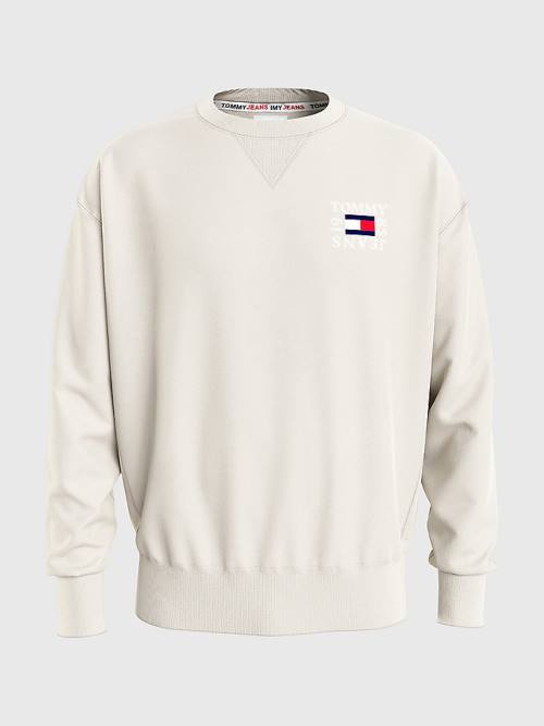 Tommy Hilfiger Logo Patch Fleece Pulóver Férfi Bézs | TH728OJW