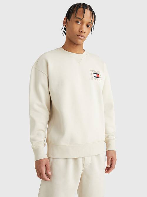 Tommy Hilfiger Logo Patch Fleece Pulóver Férfi Bézs | TH728OJW