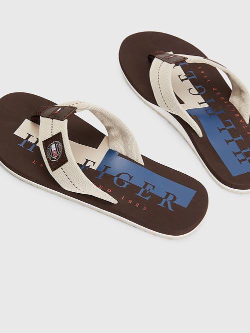 Tommy Hilfiger Logo Patch Flip-Flops Szandál Férfi Bézs | TH431CXJ