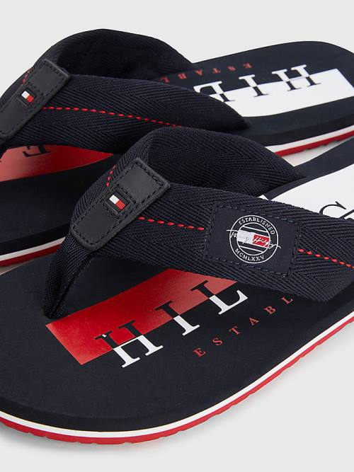 Tommy Hilfiger Logo Patch Flip-Flops Szandál Férfi Kék | TH461ZQC