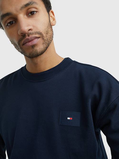 Tommy Hilfiger Logo Print Crew Neck Pulóver Férfi Kék | TH892KPQ