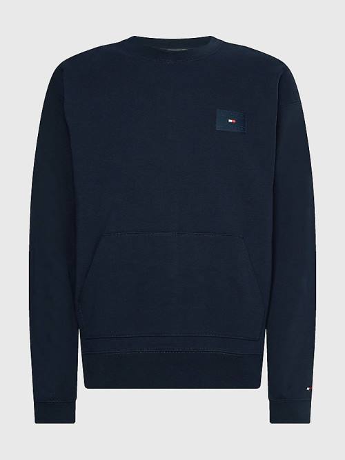 Tommy Hilfiger Logo Print Crew Neck Pulóver Férfi Kék | TH892KPQ