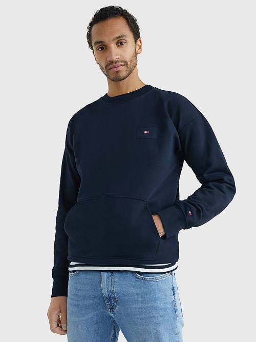 Tommy Hilfiger Logo Print Crew Neck Pulóver Férfi Kék | TH892KPQ