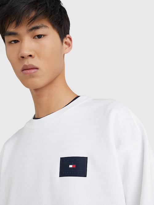 Tommy Hilfiger Logo Print Crew Neck Pulóver Férfi Fehér | TH913UNP