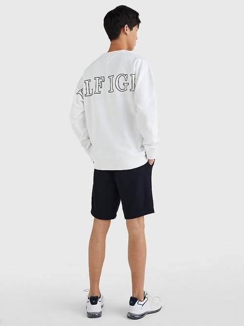 Tommy Hilfiger Logo Print Crew Neck Pulóver Férfi Fehér | TH913UNP