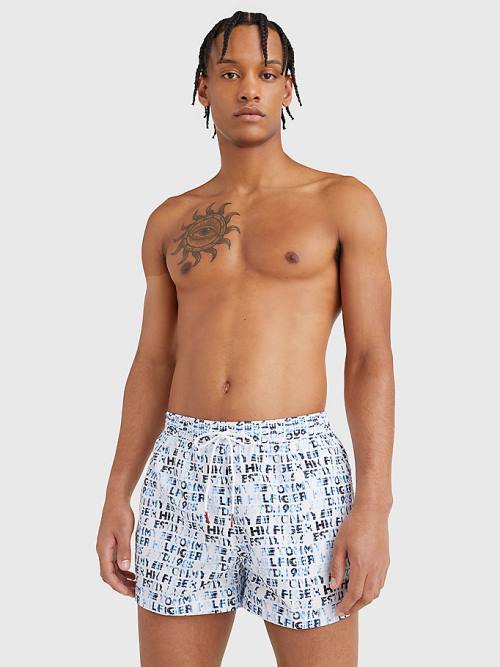 Tommy Hilfiger Logo Print Rövid Length Shorts Fürdőruha Férfi Fehér | TH653SKO