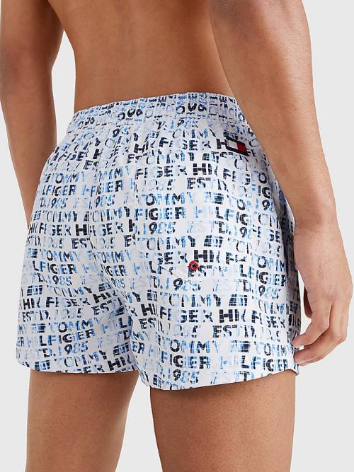 Tommy Hilfiger Logo Print Rövid Length Shorts Fürdőruha Férfi Fehér | TH653SKO