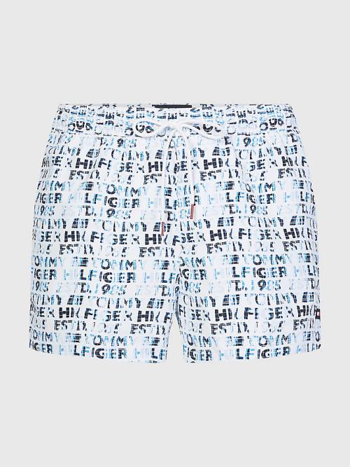 Tommy Hilfiger Logo Print Rövid Length Shorts Fürdőruha Férfi Fehér | TH653SKO