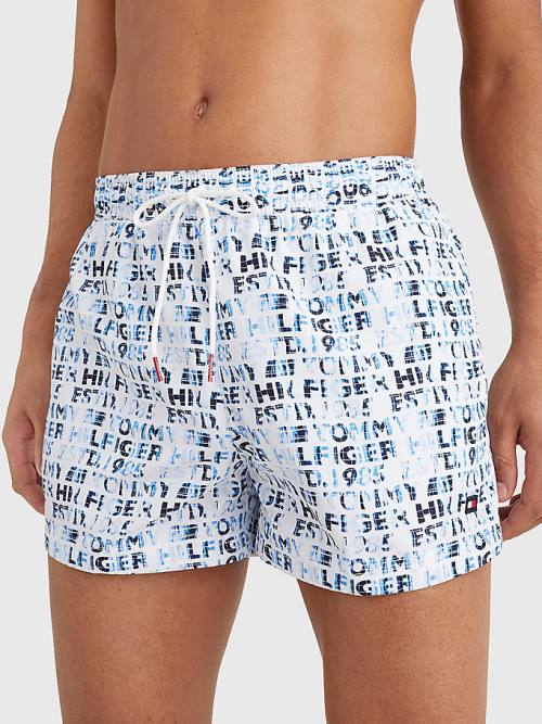 Tommy Hilfiger Logo Print Rövid Length Shorts Fürdőruha Férfi Fehér | TH653SKO