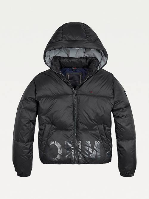 Tommy Hilfiger Logo Puffer Kabát Fiú Fekete | TH715AQK