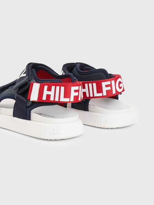 Tommy Hilfiger Logo Pántos Szandál Fiú Kék | TH350NIL