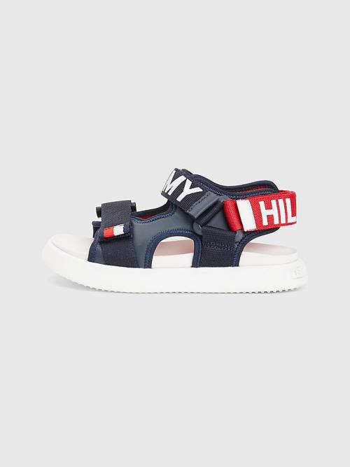 Tommy Hilfiger Logo Pántos Szandál Fiú Kék | TH350NIL