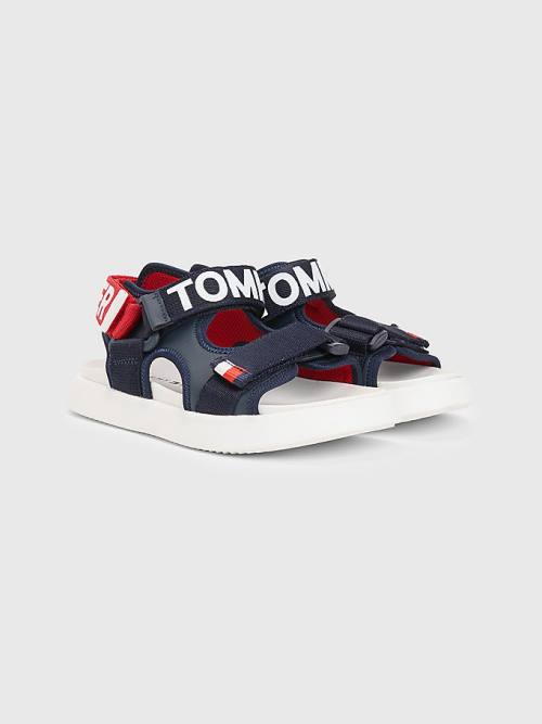 Tommy Hilfiger Logo Pántos Szandál Fiú Kék | TH350NIL