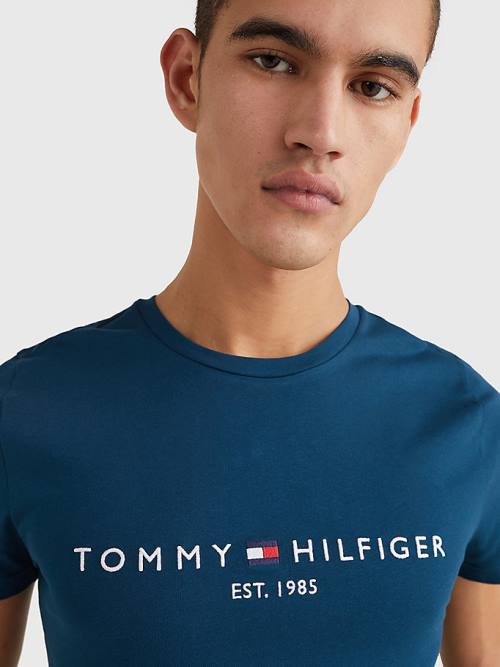 Tommy Hilfiger Logo Póló Férfi Kék | TH083VZS