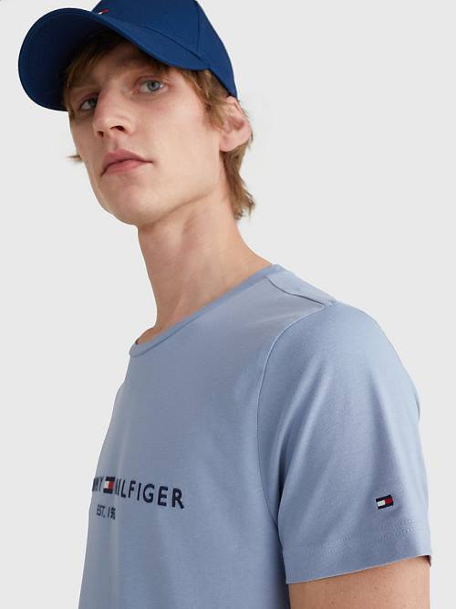 Tommy Hilfiger Logo Póló Férfi Kék | TH273ZVU