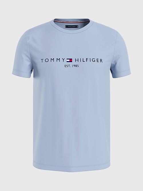 Tommy Hilfiger Logo Póló Férfi Kék | TH273ZVU