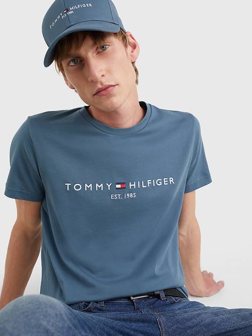 Tommy Hilfiger Logo Póló Férfi Kék | TH810JZP