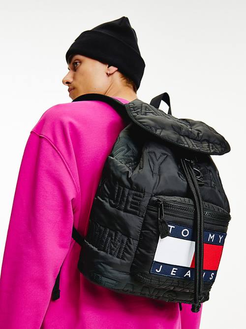 Tommy Hilfiger Logo Quilting Puffer Backpack Táska Férfi Fekete | TH697XEG