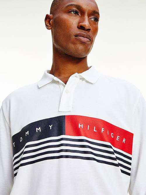 Tommy Hilfiger Logo Regular Fit Long Sleeve Póló Férfi Fehér | TH907TUE