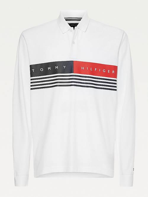 Tommy Hilfiger Logo Regular Fit Long Sleeve Póló Férfi Fehér | TH907TUE