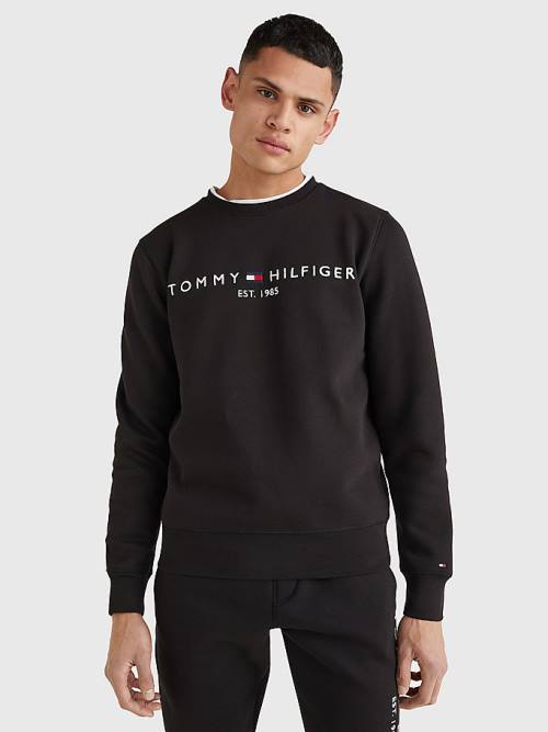 Tommy Hilfiger Logo Regular Fit Pulóver Férfi Fekete | TH463ANT