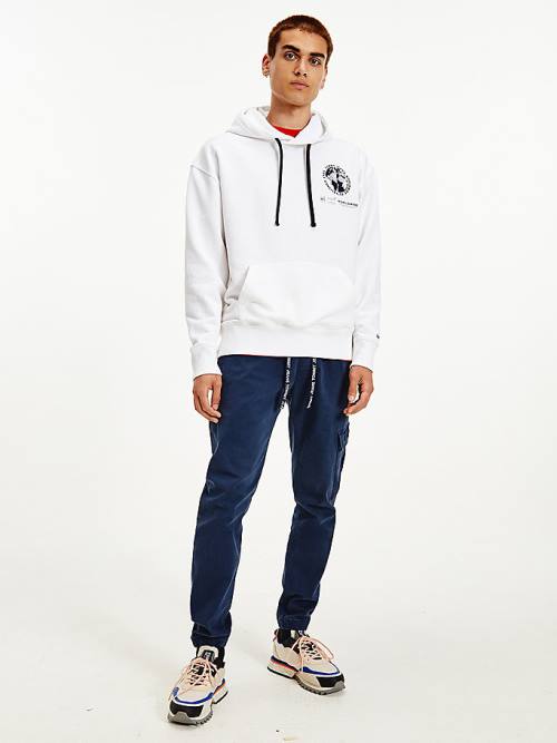 Tommy Hilfiger Logo Relaxed Fit Kapucnis Pulóver Férfi Fehér | TH286YBZ