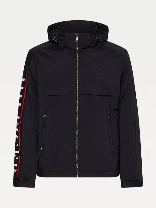 Tommy Hilfiger Logo Sleeve Removable Hood Kabát Férfi Fekete | TH260SQF