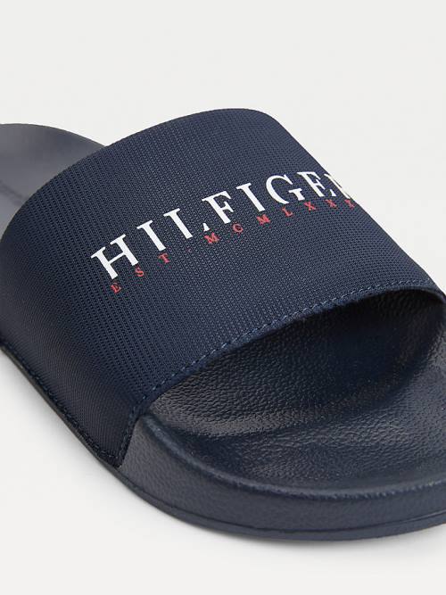 Tommy Hilfiger Logo Slides Szandál Férfi Kék | TH201KIX