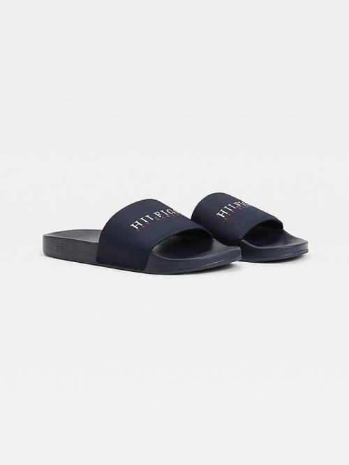 Tommy Hilfiger Logo Slides Szandál Férfi Kék | TH201KIX