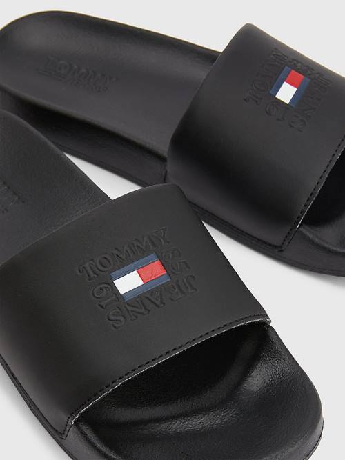 Tommy Hilfiger Logo Slides Szandál Női Fekete | TH435ONJ