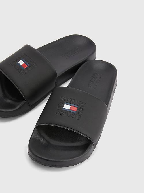 Tommy Hilfiger Logo Slides Szandál Női Fekete | TH435ONJ