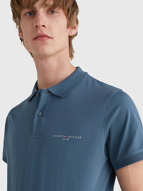 Tommy Hilfiger Logo Slim Fit Póló Férfi Kék | TH098SPJ