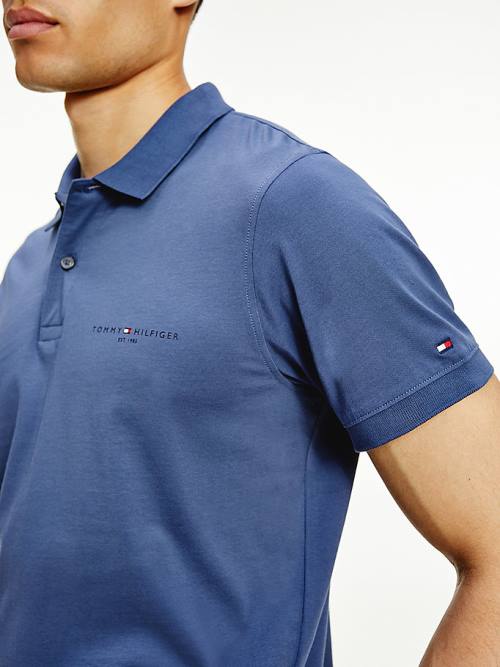 Tommy Hilfiger Logo Slim Fit Póló Férfi Kék | TH768ORV