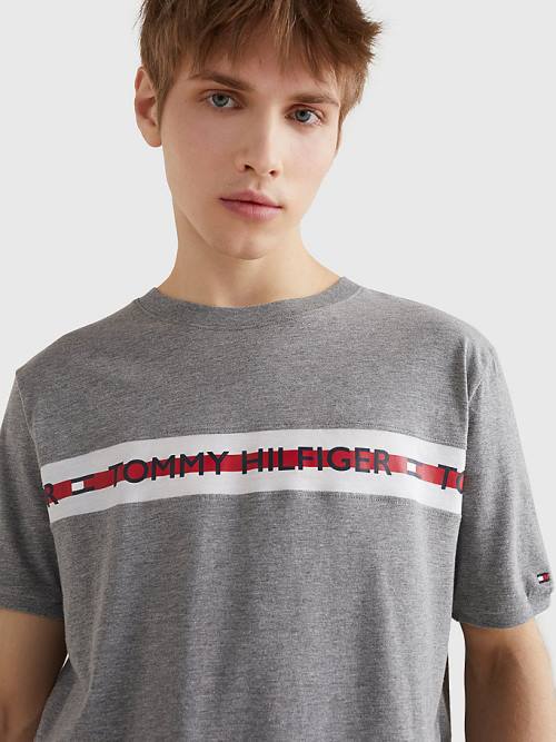 Tommy Hilfiger Logo Stripe Pizsama Férfi Szürke | TH286ZLS