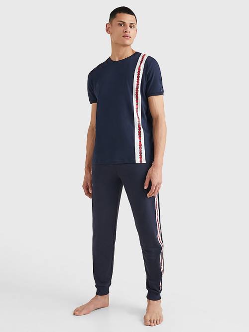 Tommy Hilfiger Logo Stripe Pizsama Férfi Kék | TH890PKQ