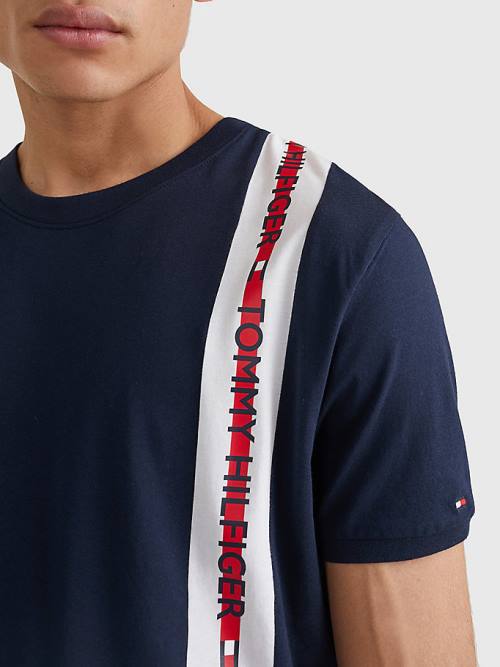 Tommy Hilfiger Logo Stripe Pizsama Férfi Kék | TH890PKQ