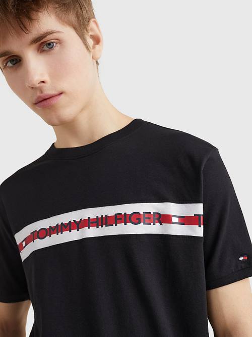 Tommy Hilfiger Logo Stripe Pizsama Férfi Fekete | TH962SCI