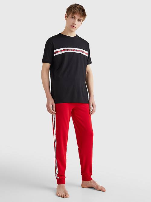 Tommy Hilfiger Logo Stripe Pizsama Férfi Fekete | TH962SCI