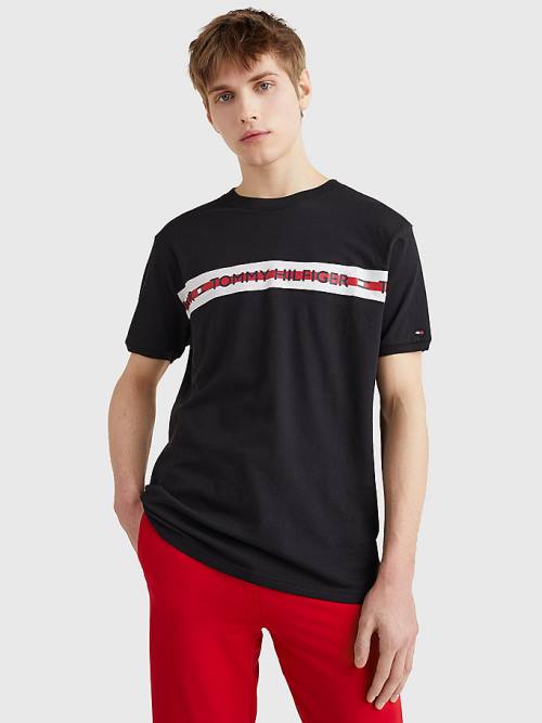 Tommy Hilfiger Logo Stripe Pizsama Férfi Fekete | TH962SCI