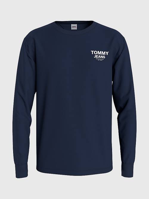 Tommy Hilfiger Logo Tape Long Sleeve Póló Férfi Kék | TH674EDS