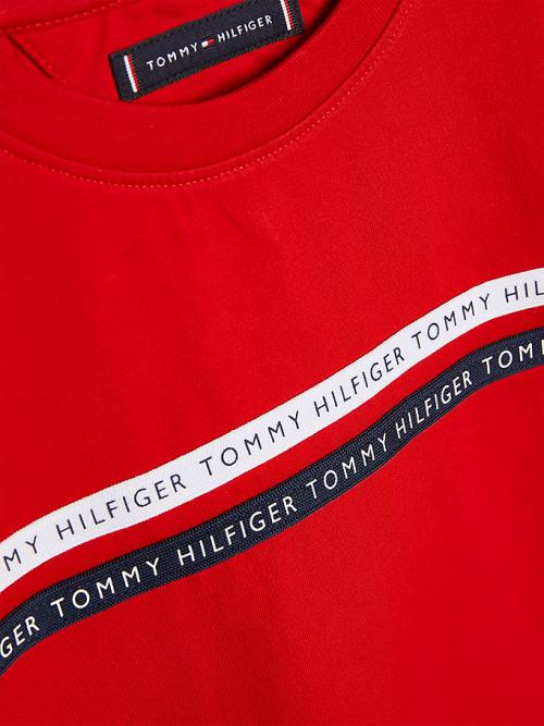 Tommy Hilfiger Logo Tape Organic Pamut Póló Fiú Piros | TH084UWR