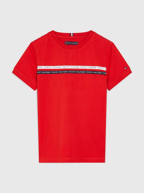 Tommy Hilfiger Logo Tape Organic Pamut Póló Fiú Piros | TH084UWR