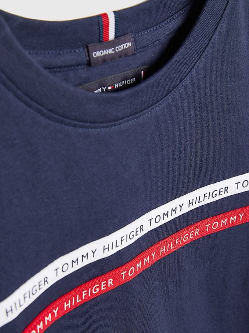 Tommy Hilfiger Logo Tape Organic Pamut Póló Fiú Kék | TH530DTP